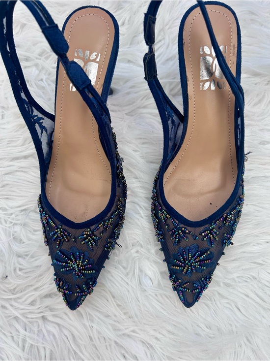 Shoes - Women’s Navy Beaded Pointed Slingback Heels